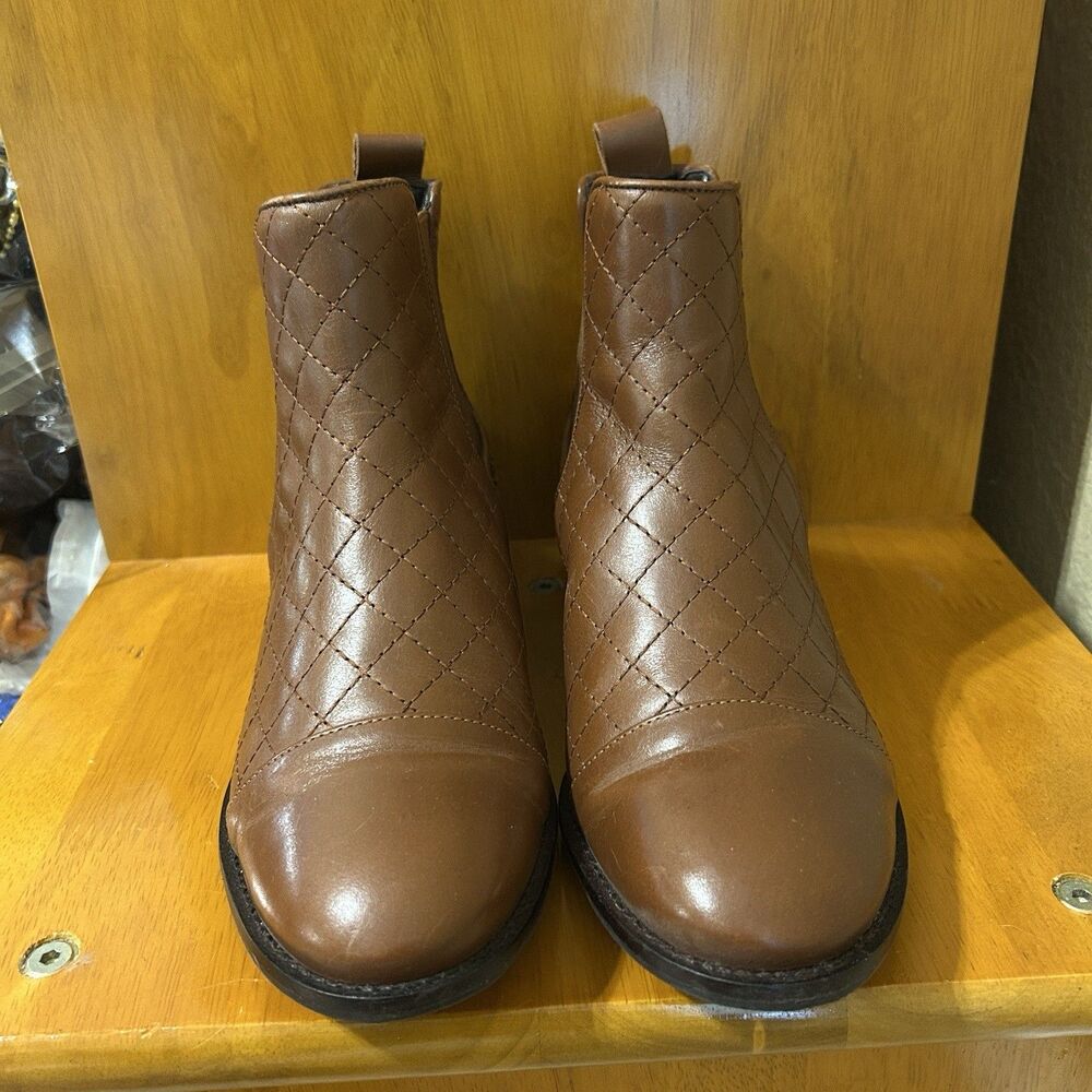 Talbots Dark Rum Tish Quilted Boots Womes 6.5 Brown Leather Chelsea Booties